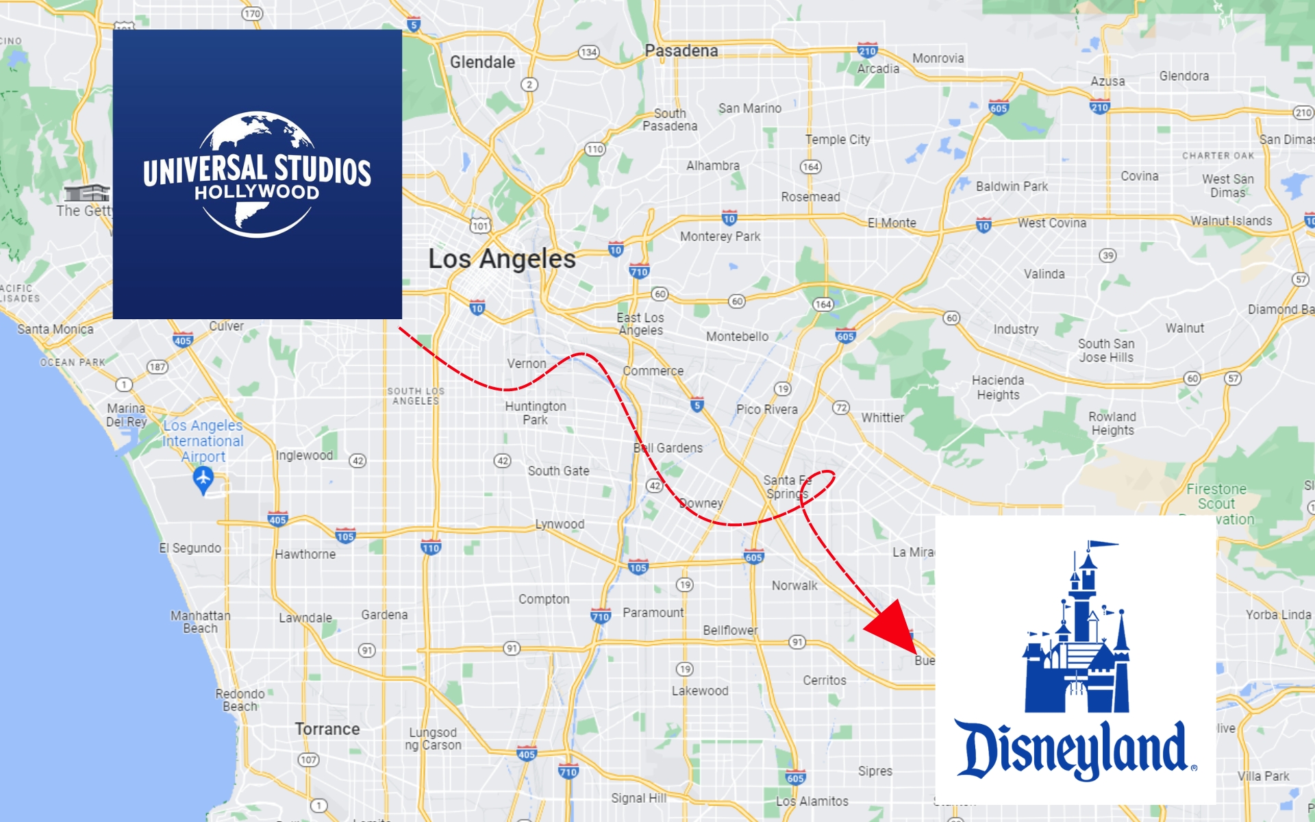 How Far is Universal Studios From Disneyland?